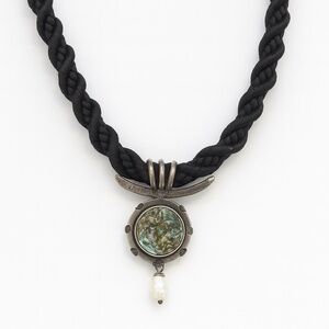 Signed Taurus Sterling Silver Abalone Pendant Necklace Pearl Artisan Cord